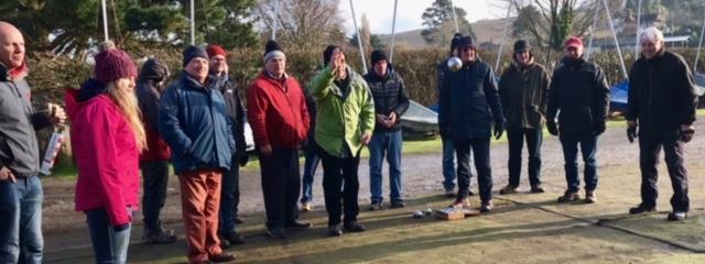 Spot the flighted boule in the annual Boules Match between cruiser members and dinghy members in near freezing conditions photo copyright Ben Miles taken at Teign Corinthian Yacht Club
