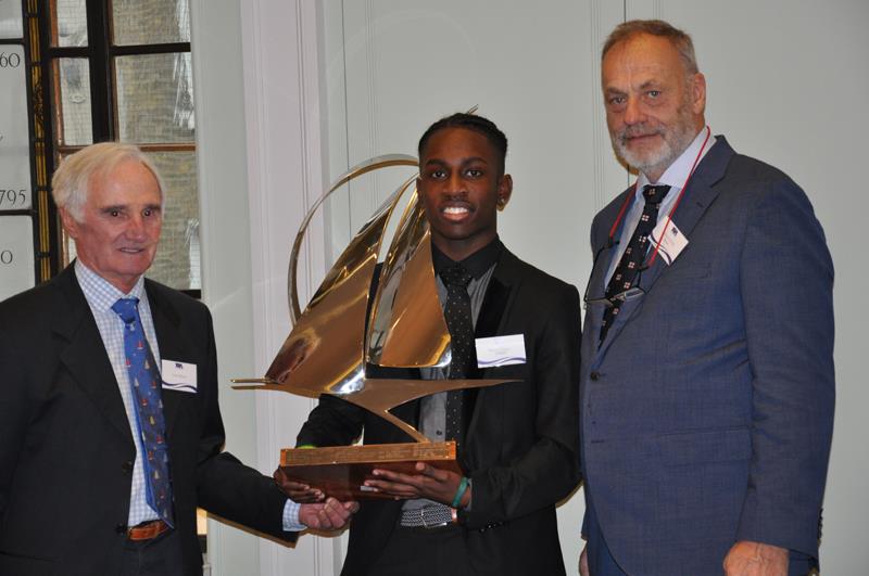 17 year old Montel Fagan-Jordan from the Greig Academy in Tottenham; London is presented with the YJA Young Sailor of the Year Award by former Olympic Silver medalist and Yachtsman of the Year winner Keith Musto MBE; and Barry Pickthall; YJA Chairman photo copyright Cliff Webb taken at 
