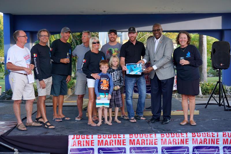 Sir Rodney Williams, KGN, GCMG presents First Prize to Caribbean Alliance Blue Peter, Cruiser/Racer Class at the Jolly Harbour Yacht Club Valentine's Regatta - photo © Henry Trembecki