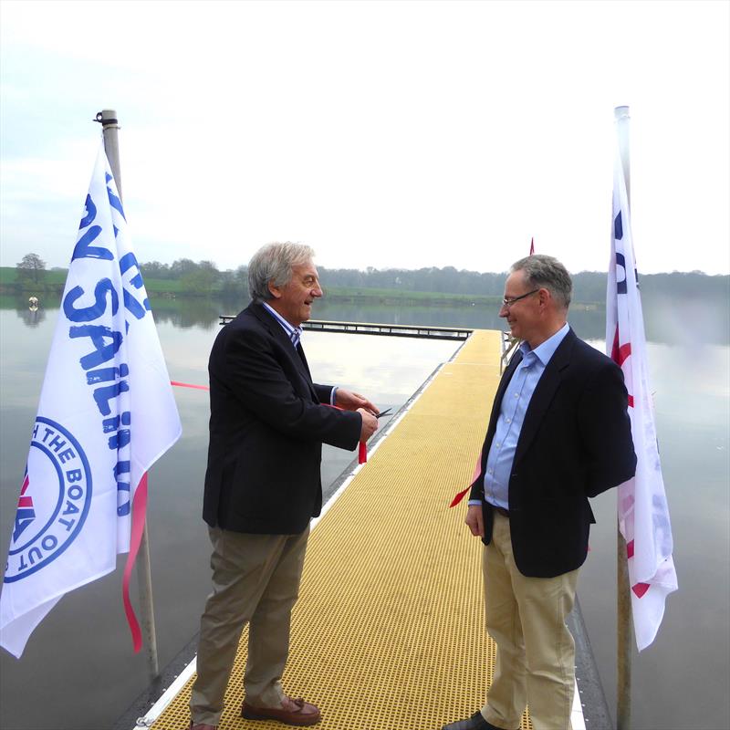 Geoff Meggitt (l) and Hugh Devereux (r) cutting the ribbon for the two brand new jetties at Budworth Sailing Club  photo copyright Mark Cleary taken at Budworth Sailing Club