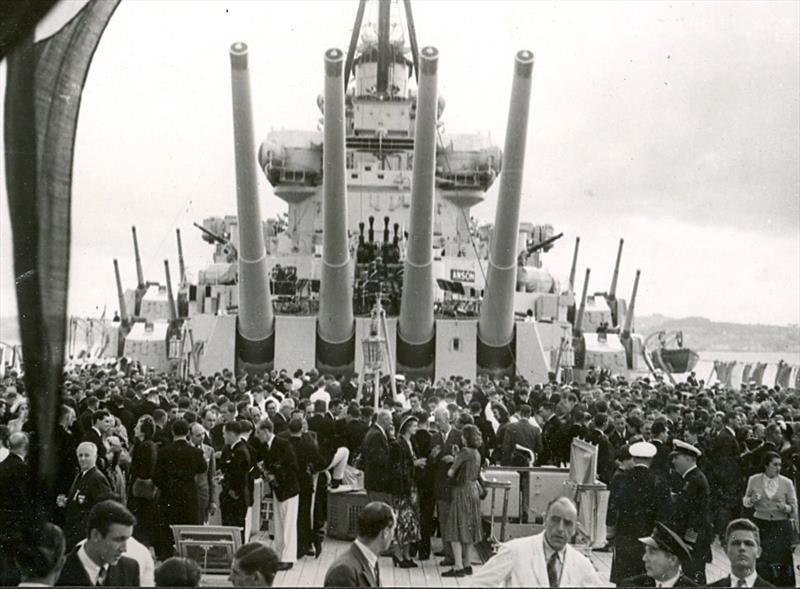 The Olympic party onboard the battleship HMS Anson. 221 sailors and nearly three times as many 'hangers on' that included a number of women, even though female contestants were specifically barred from taking part in the Regatta - photo © Torquay Library / Henshall