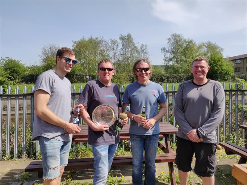 King George Easter Regatta prize winners (l-r) Pete Edel (2nd), Vince Horey (1st), Charlie Shearn (3rd), presented by Tony Cooper Commodore photo copyright Andy Baccas taken at King George Sailing Club