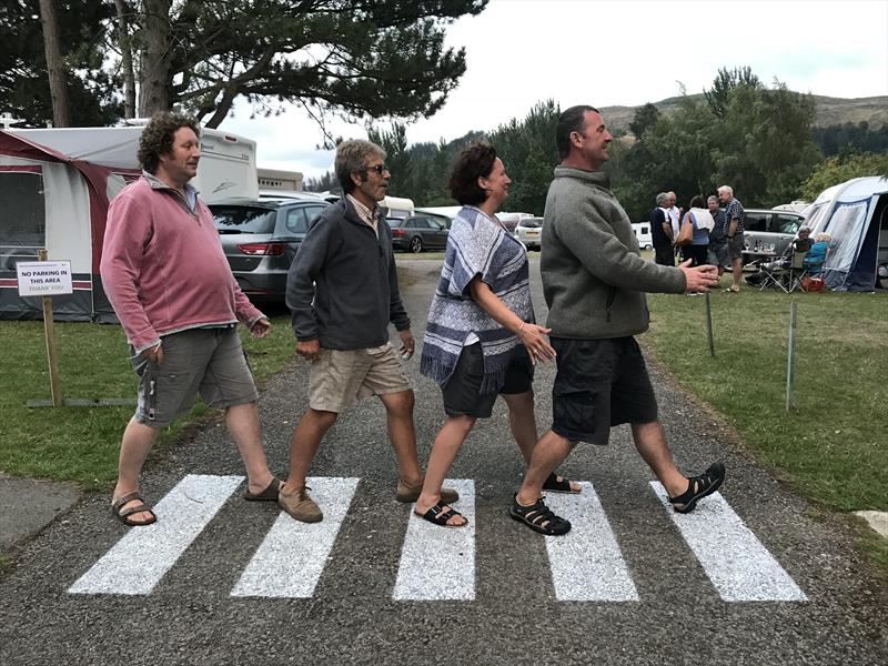 The Swarkestone gange reenacting the famous Abbey Road photograph during Bass Week 2018 - photo © Peter Mackin