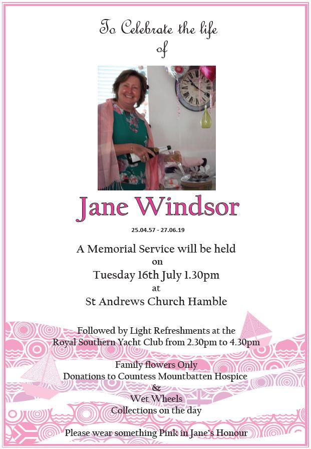 Jane Windsor: 25th April 1957 - 27th June 2019 photo copyright Windsor family taken at Royal Southern Yacht Club