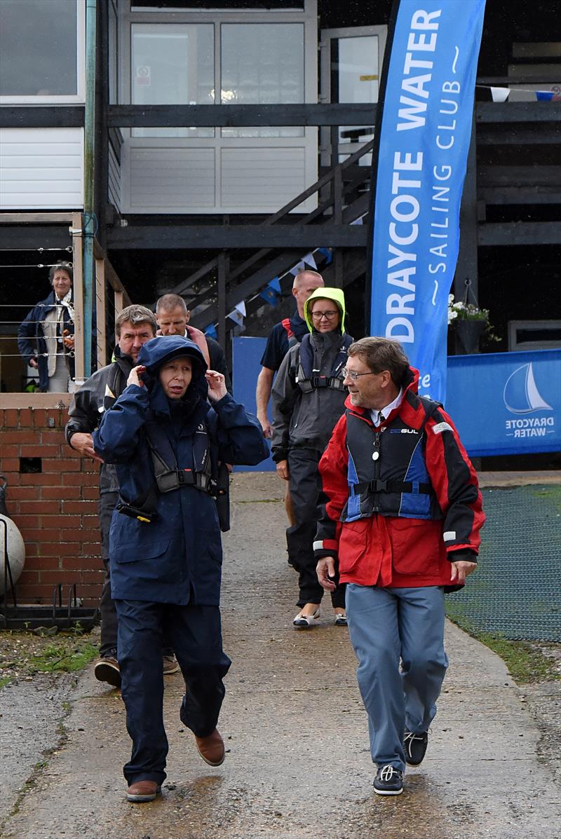HRH The Princess Royal prepares to face the elements and watch sailing groups on the water at Draycote Water Sailing Club photo copyright Malcolm Lewin taken at Draycote Water Sailing Club