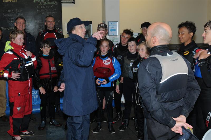 HRH The Princess Royal chats with participants on the Draycote Water Sailing Club Topper race training course photo copyright Malcolm Lewin taken at Draycote Water Sailing Club