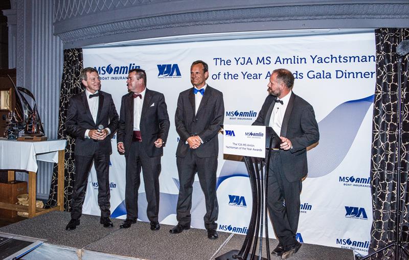 (l-r) Cliff Webb, Keith Lovett, Mark Jardine & Conrad Humphreys speak during the YJA MS Amlin Awards Gala Dinner photo copyright Sally Golden taken at 