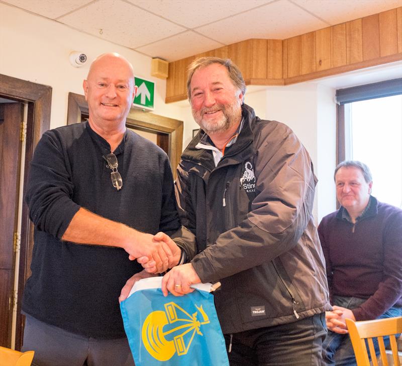 Gerard Dyson of second place Vision picks up his pennant from Commodore Roger Buxton after Scarborough YC Autumn Series Race 5 photo copyright SYC taken at Scarborough Yacht Club
