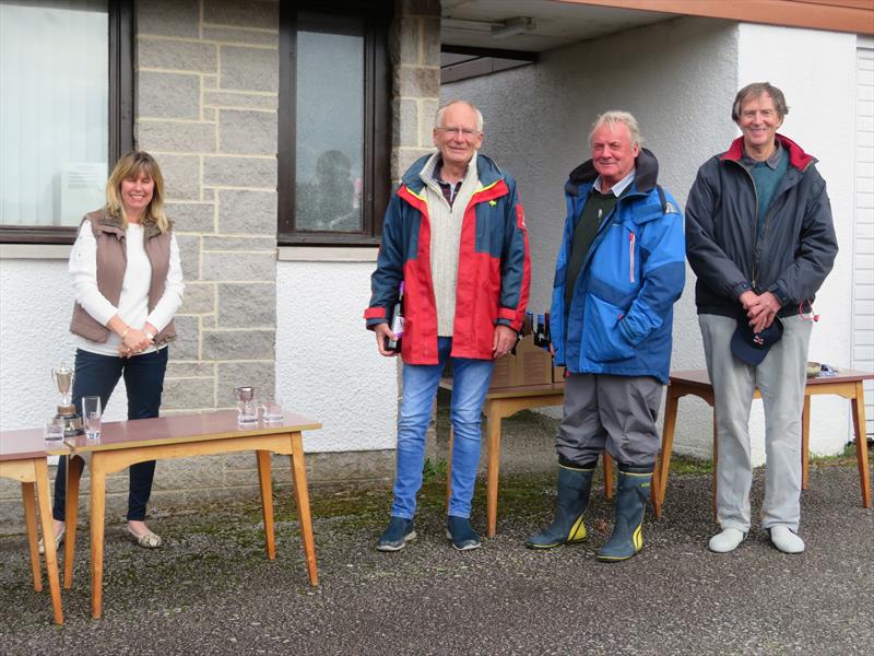 Mrs Brenda Moffat and the 'Kintra' winning crew, Stewart Monaghan (helm) with John Searle (crew / owner) and Richard Winters (crew) during the Catherinefield Windows RNLI Regatta in Kippford - photo © John Sproat