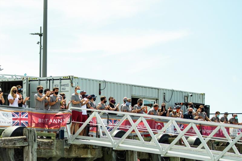 The team cheering on the sailors at dock out this morning - photo © D Wilko / INEOS TEAM UK