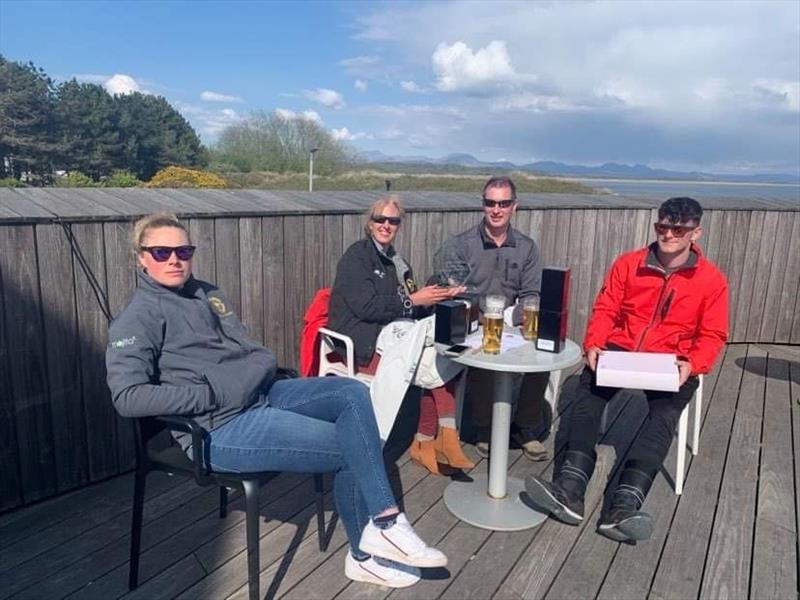 Pwllheli Sailing Club Spring Series: Mojito crew receiving ISORA 2020 Prizes on the Plas Heli deck photo copyright Sioned Mai Tudor taken at Pwllheli Sailing Club