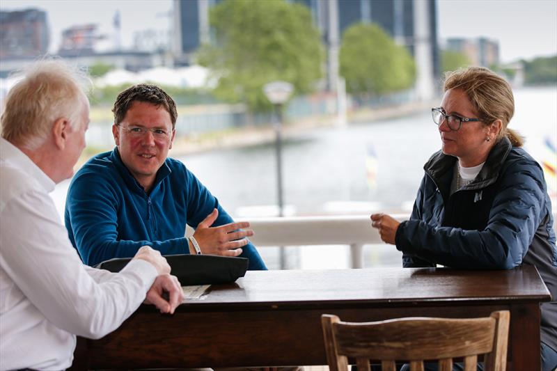 Maritime Minister, Robert Courts MP, talking with Howard Pridding and Sarah Treseder photo copyright Paul Wyeth / RYA taken at 