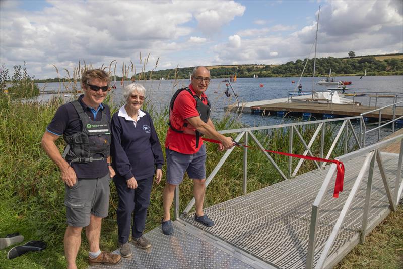 Commodore James Logan, Sailability's Anne Clarke and Vice Commodore Martin Hart opening the new pontoon at Notts County Sailing Club photo copyright David Eberlin taken at Notts County Sailing Club