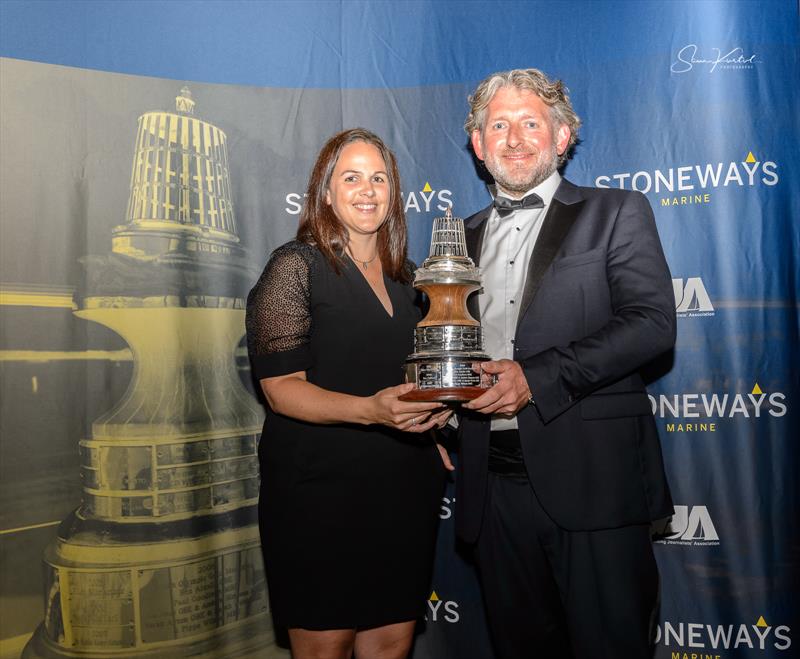 Lou Adams and Joff Brown with the YJA Stoneways Yachtsman of the Year Award, received on behalf of Pip Hare - photo © Sam Kurtul / www.worldofthelens.co.uk