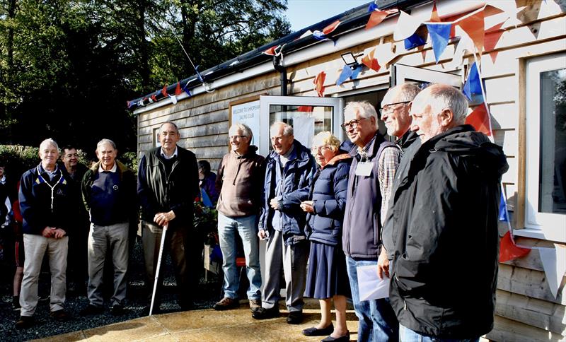 Club Presidents Basil and Rachel Thompson (5th & 6th from left) flanked by current and past Commodores at the official opening of the new clubhouse - photo © Shropshire SC