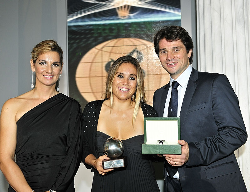 Sofia Bekatorou-Kosmatopoulos (GRE), Blanca Manchón (ESP) and Arnaud Boetsch, Rolex SA during the  	   ISAF Rolex World Sailor of the Year Awards photo copyright Kurt Arrigo / Rolex taken at 