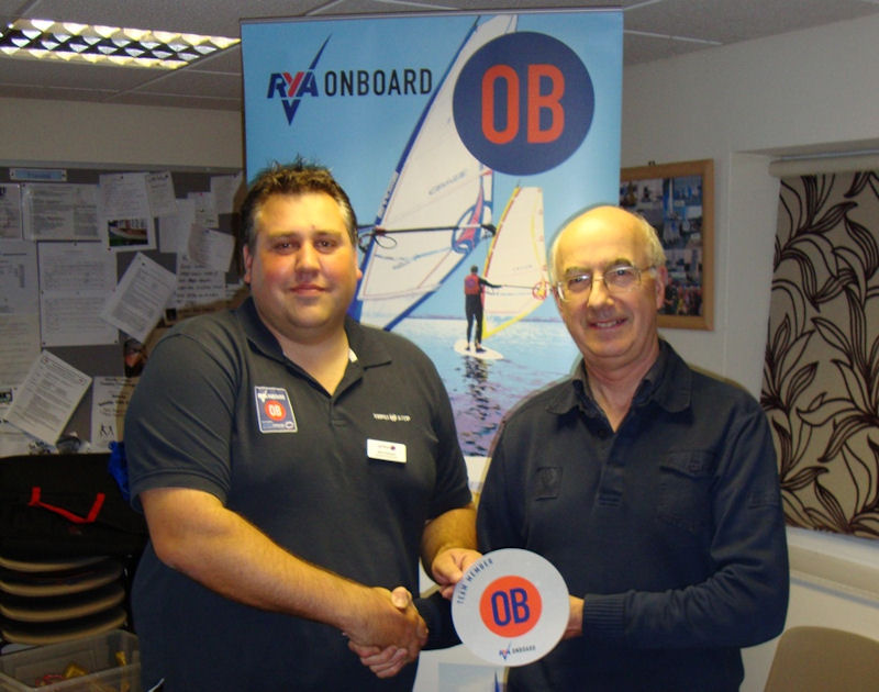 2)	RYA OnBoard Development Officer for Staffordshire, Brett Cokayne (l) presents South Staffs SC’s Tony Hotchkiss with their RYA Onboard plaque photo copyright RYA taken at South Staffordshire Sailing Club