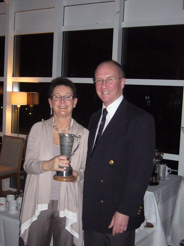 Commodore Tim Saunders with first time cup winner (and wife) Judy Saunders of Charvil at the Henley Sailing Club AGM photo copyright Duncan Mackay taken at Henley Sailing Club