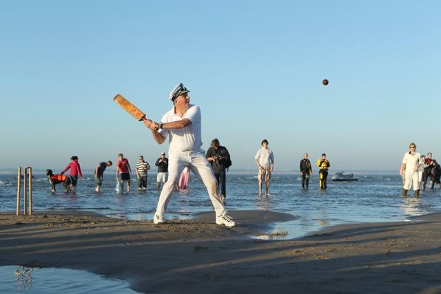 The annual Bramble Bank cricket match in the Solent photo copyright RSrnYc taken at Royal Southern Yacht Club