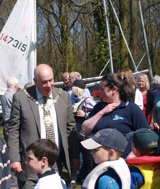Cllr Jim Hakewill and Rhiain chat to young sailors at the opening of Cransley SC's new facilities photo copyright John Hughes / Cransley SC taken at Cransley Sailing Club