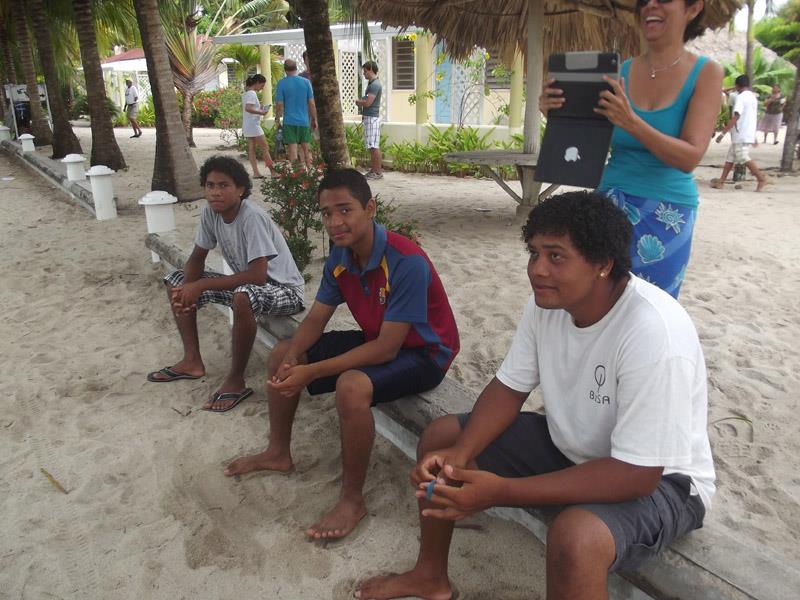 Young sailors Alex Young, Joshua Pott, Bruce Young waiting to start racing in Placencia photo copyright George Tomlin taken at Belize Sailing Association