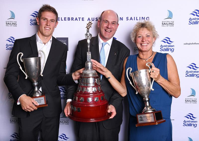 Matt Wearn, Male Sailor winner Australian Sailing President Matt Allen, Wendy Tuck, Female Sailor and inaugural Offshore Sailor of the Year winner - 2018 Aust Sailing Awards. - photo © Gregg Porteous