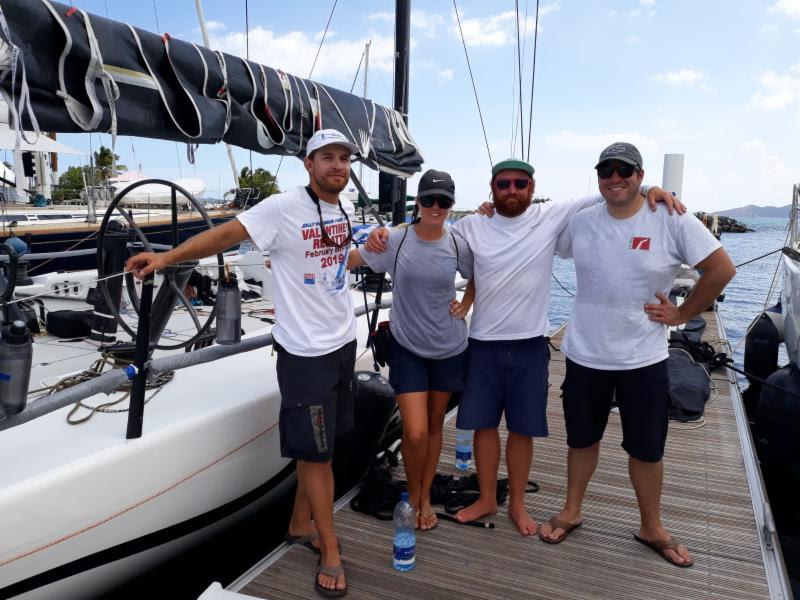 Crew Joseph Waites (2nd from R) claims White Rhino 2  `one fast ride!` - BVI Spring Regatta - photo © Michelle Slade / BVISR