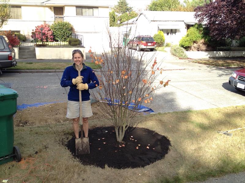 The author's wife, celebrating a successful tree planting in 2012. - photo © David Schmidt