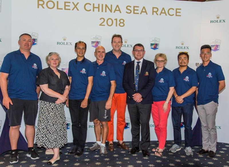 (L to R): Gavin Brady (MOD Beau Geste), Lucy Sutro (Rear Commodore), John Woo (Vice Commodore), Duncan Hine, Simon Powell (RCSR Chairman), Robert Stoneley (RHKYC Commodore), Inge Strompf-Jepsen (Moonblue 2), Tiger Mok (Seawolf), Gordon Liu (Kingsman) photo copyright Rolex / Daniel Forster taken at Royal Hong Kong Yacht Club