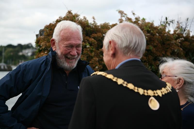 Sir Robin Knox-Johnston greeted by the Mayor of Falmouth Cllr Grenville Chappell on arrival in Falmouth - photo © Bill Rowntree / PPL / GGR