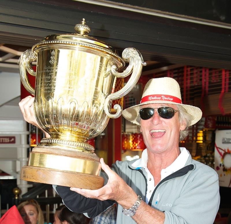 2013 overall winner Cowes Dinard St.Malo Race. 100ft Maxi Leopard Owner Mike Slade, celebrates winning the Edward VII Gold Cup photo copyright Ant Davey / RORC taken at Royal Ocean Racing Club