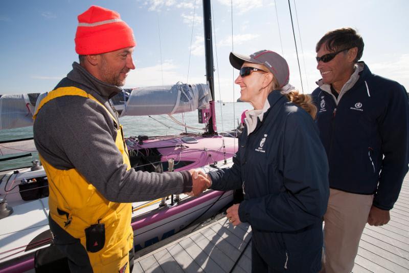 A warm welcome back in Cowes. Ian Hoddle's Rare was first team in the race history to complete gruelling 1,800nm challenge Two Handed. This year he is back with a new boat, Sun Fast 3600 Virgin Media Business/GameOn with co-skipper Ollie Wyatt photo copyright RORC taken at Royal Ocean Racing Club