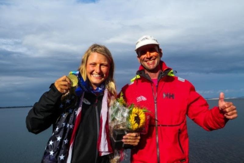 Daniela Moroz and Coach Robbie Dean at the 2018 Hempel Sailing Worlds Medal Ceremony photo copyright US Sailing taken at Sailing Aarhus
