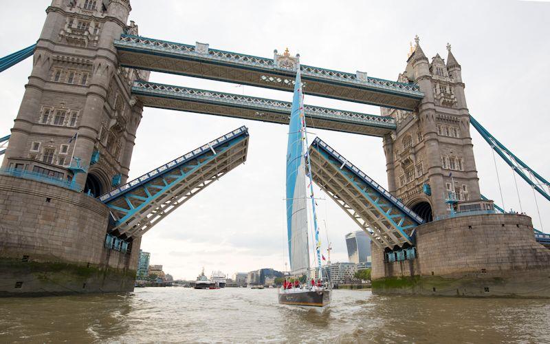 Newly restored iconic yacht Maiden made her first journey and sailed under Tower Bridge, before embarking on a campaign for girls' education - photo © Maiden