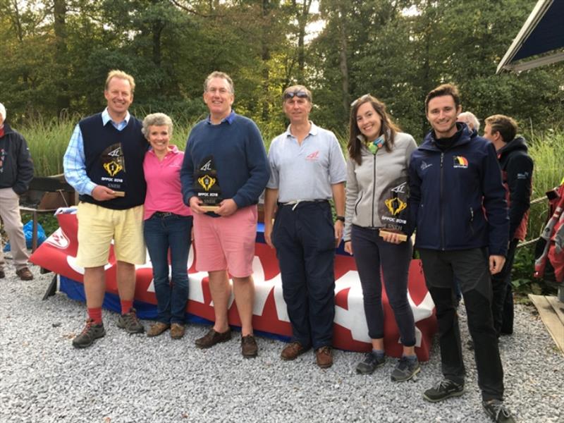 Belgian Nationals winners parade photo copyright Belgian Flying Fifteen Class Association taken at Sports Nautiques de l'Eau d'Heure