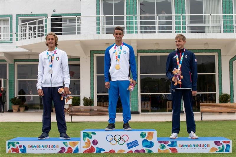 Finn Hawkins (GBR), Kalpo Kalpogiannakis (GRE), Nicolo Renna (ITA) photo copyright Matias Capizzano / World Sailing taken at 