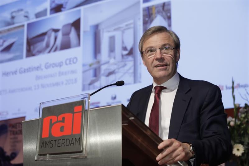 Hervé Gastinel, Group CEO of the international boatbuilder Groupe Beneteau, delivers a keynote speech at METS 2018 - photo © METSTRADE