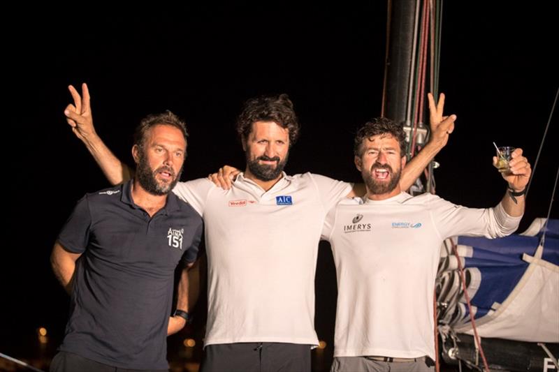 Phil Sharp with Class40 competitors, Yoann Richomme (1st) and Aymeric Chapellier (2nd) - Route du Rhum-Destination Guadeloupe photo copyright Alexis Courcoux taken at 