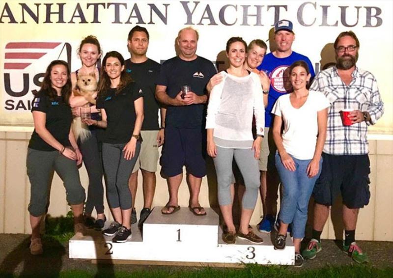 (L to R): Kathleya Afanador, Liz Higgins, Deiane Abajos, Jay Parekh, Pedro Lorsen, Mia Levy, Jen Taylor, Matt Christensen, Tracy Steele and Jim McNally - J/24 Racing at Manhattan Yacht Club photo copyright Manhattan Yacht Club taken at Manhattan Yacht Club