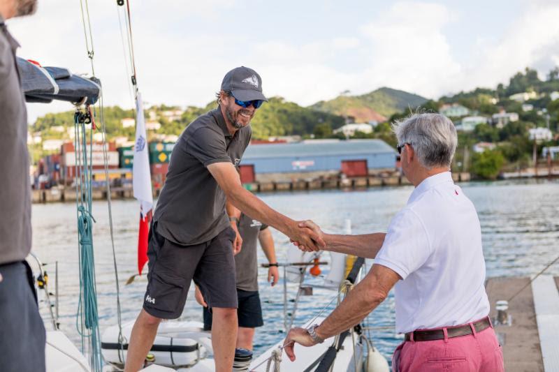 Eddie Warden Owen, RORC CEO congratulates Trevor Middleton, Black Sheep - 2018 RORC Transatlantic Race - photo © RORC / Arthur Daniel