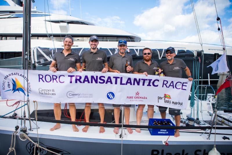 Second overall after IRC time correction for the smallest boat in the competition: Trevor Middleton's Sun Fast 3600 Black Sheep.  Team Black Sheep: Joe Simmons, Matthew Morton, Trevor Middleton, Jacob Carter, Paul Hardy - 2018 RORC Transatlantic Race - photo © RORC / Arthur Daniel