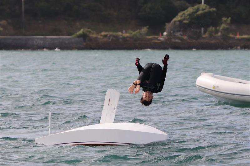Andrew Kensington celebrates his win in the Tauranga Cup - Evans Bay Yacht and Motor Boat Club - January 2019 photo copyright Richard Beauchamp taken at Evans Bay Yacht & Motor Boat Club