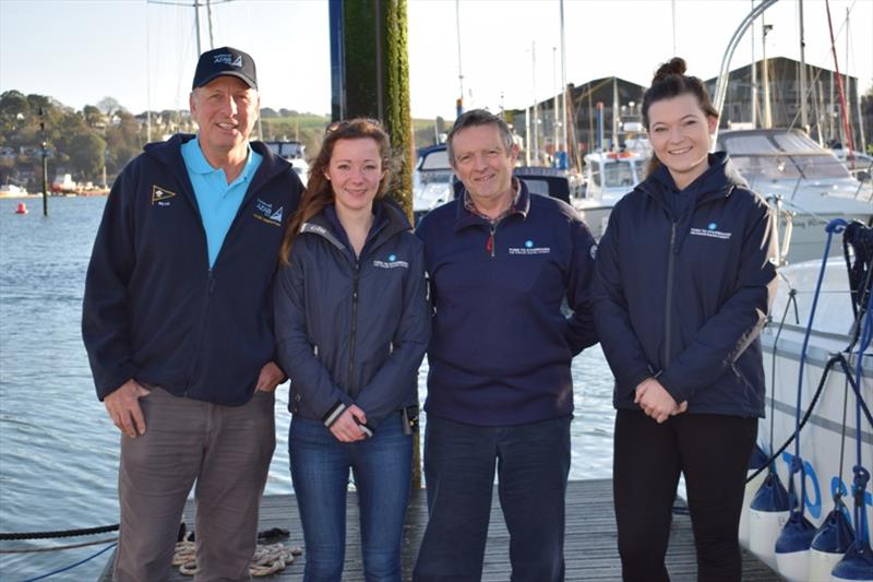 (from left) Ready to race: AZAB Race Director Ian Munday with Turn to Starboard team members Tamsin Mulcahy, Steve Richards and Izzy Galloway at Falmouth Marina photo copyright Turn to Starboard taken at Royal Cornwall Yacht Club