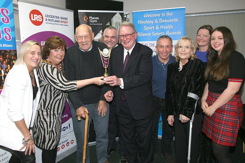 LRYSA founders, John Buckingham and Colin Magee, receive the 'Outstanding Contribution to Sport in Leicestershire' award from the Mayor of the Borough of Hinckley & Bosworth, Cllr Jan Kirby, at the Hinckley and Bosworth Sports Awards photo copyright Ted Cottrell taken at Leicestershire & Rutland Youth Sailing Association