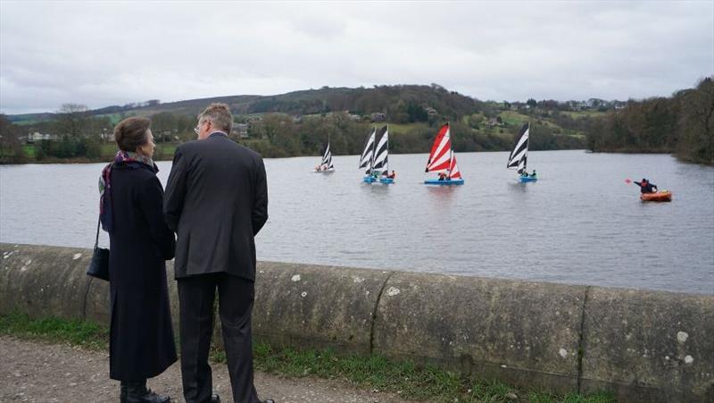 HRH The Princess Royal watches a display of team racing with club Commodore, Chris Gay, on Toddbrook Reservoir photo copyright Toddbrook SC taken at Toddbrook Sailing Club