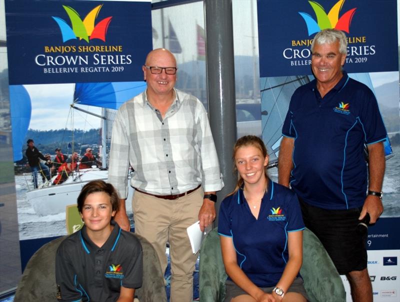 Bellerive Yacht Club personality Hughie Lewis (centre) with Hugo Allison,  Lucy Rees and Jeff Cordell at today's launch of the Crown Series Bellerive Regatta photo copyright Peter Campbell taken at Bellerive Yacht Club