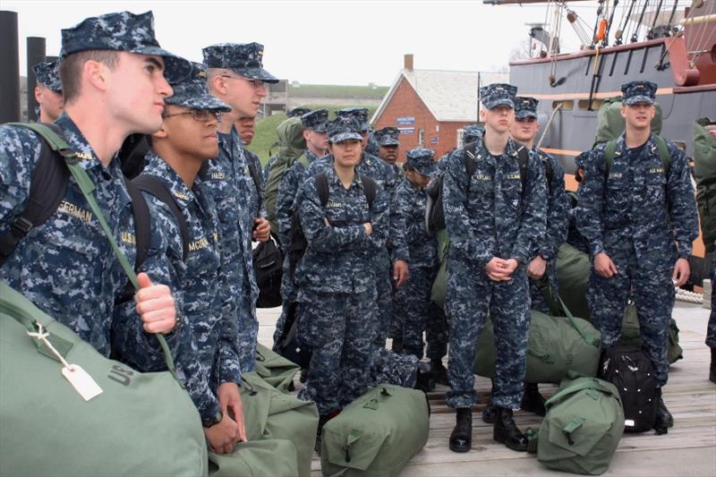 Midshipman Candidates from the Naval Academy Prep School in Newport prepare to board the ship in 2018 photo copyright OHPRI taken at 