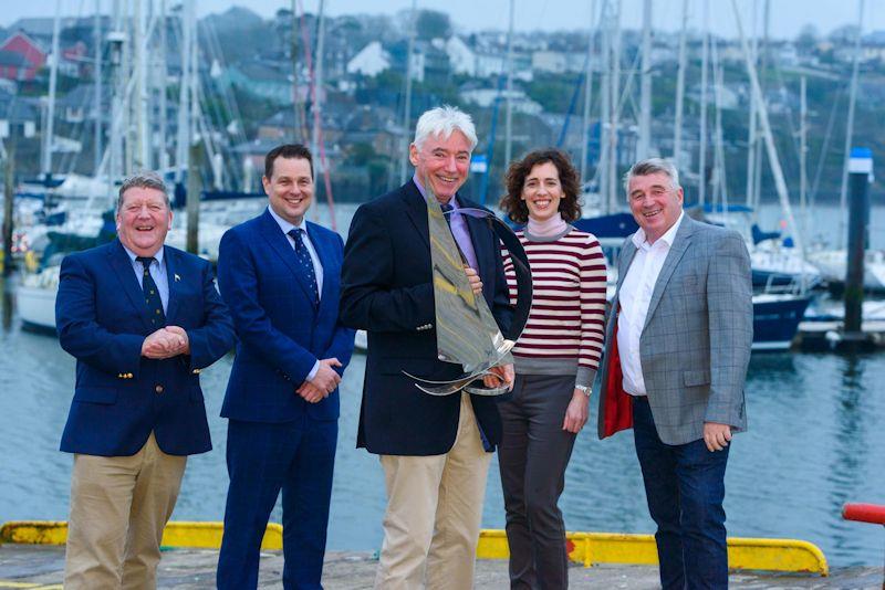 Dave O'Sullivan, Bobby Nash, Hellen Kelly, Martin Shanahan and Brian Goggin with the Michelle Dunne Prix d' Elegance trophy at the launch of the O'Leary Life Sovereign's Cup photo copyright John Allen taken at Kinsale Yacht Club