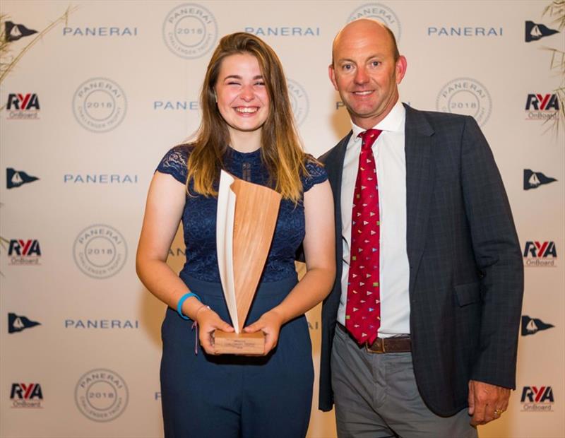 Nicola Stockdale - Winner of the 2018 Panerai Challenger Trophy - with RYA Director of Racing Ian Walker PR photo copyright RYA taken at Royal Yachting Association