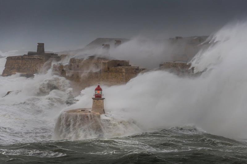 70kt storm hits Ricasoli Breakwater Lighthouse in Valletta, Malta. February 24, 2019 - photo © Kurt Arrigo